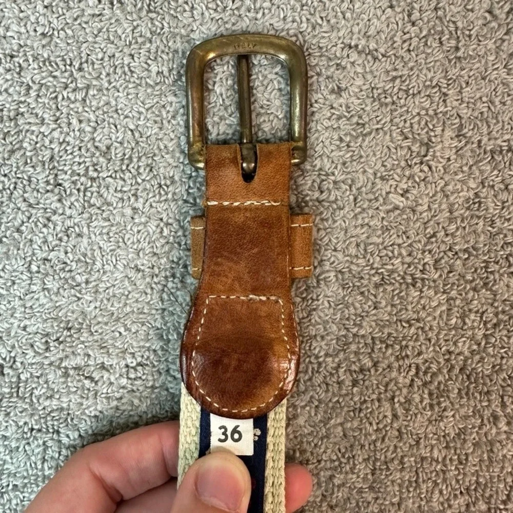A Tail We Could Wag Belt Mens 36 Woven Mayan Sun Red Leather Brass Buckle Italy